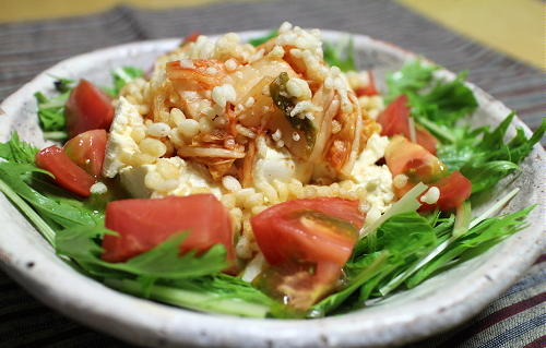 今日のキムチレシピ：豆腐とキムチの揚げ玉サラダ
